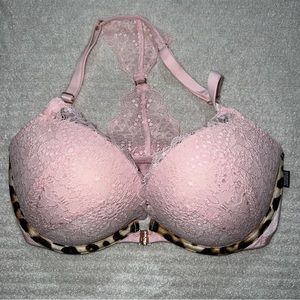 VS PINK - Date Push-Up - Pink w/Leopard Underwire - Racerback Lace - 32DD NWOT
